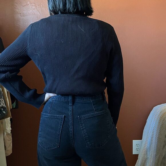 Coldwater Creek medium black Ribbed Turtleneck Sweater pullover minimalist - Picture 9 of 11